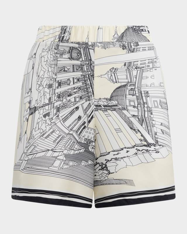 Juvia Landmark-Print Silk Twill Shorts